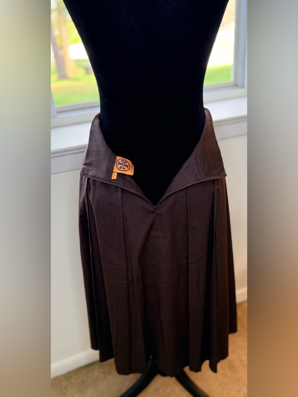 Tory Burch brown pleated A line skirt pockets preppy chic designer knee midi 8 - Picture 8 of 12